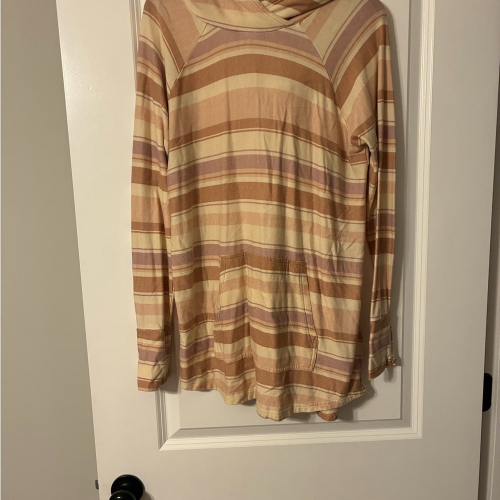 Lularoe AmberStriped Lightweight Hoodie in Cream, Tan & Mauve